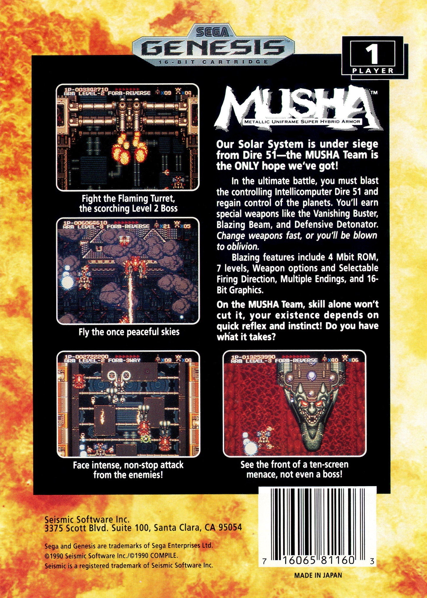 MUSHA: Metallic Uniframe Super Hybrid Armor - SEGA Genesis  [Pre-Owned] Generic Back Cover