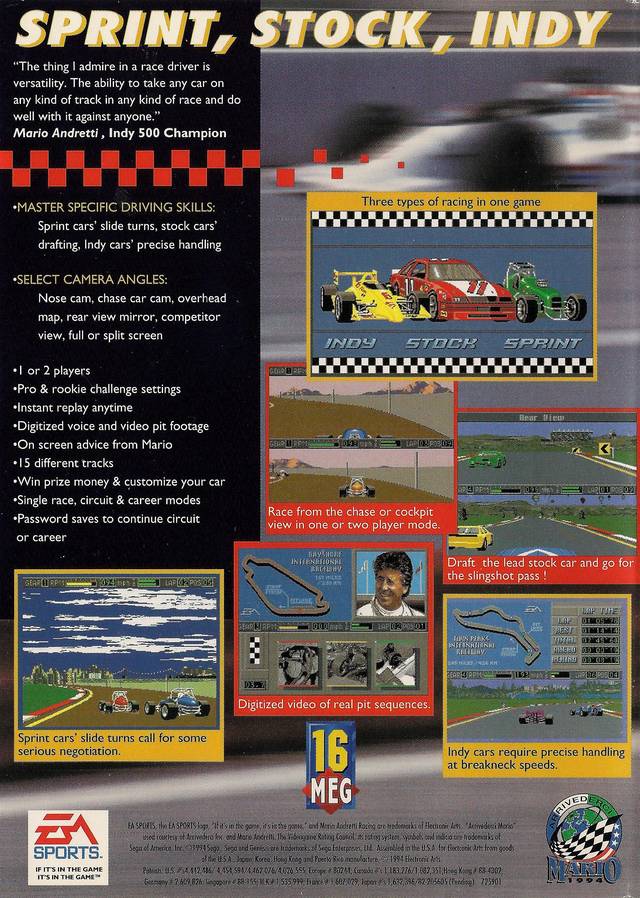 Mario Andretti Racing - (SG) SEGA Genesis [Pre-Owned] Video Games EA Sports   