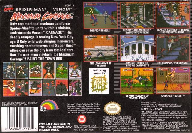 Spider-Man & Venom: Maximum Carnage - (SNES) Super Nintendo [Pre-Owned] Video Games LJN Ltd.   