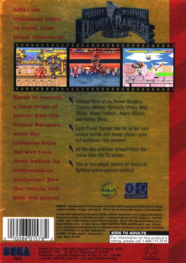 Mighty Morphin Power Rangers: The Movie - (SG) SEGA Genesis [Pre-Owned] Video Games Sega   