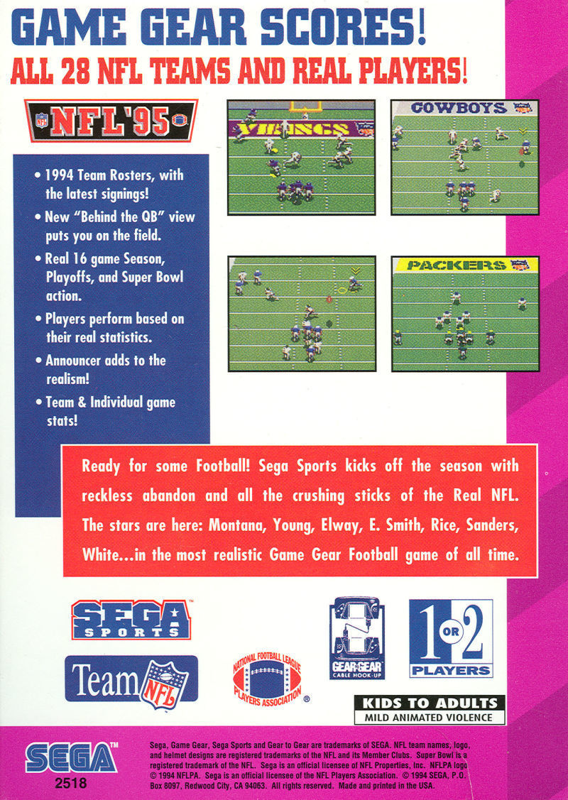 NFL '95 - SEGA GameGear [Pre-Owned] Video Games Sega   