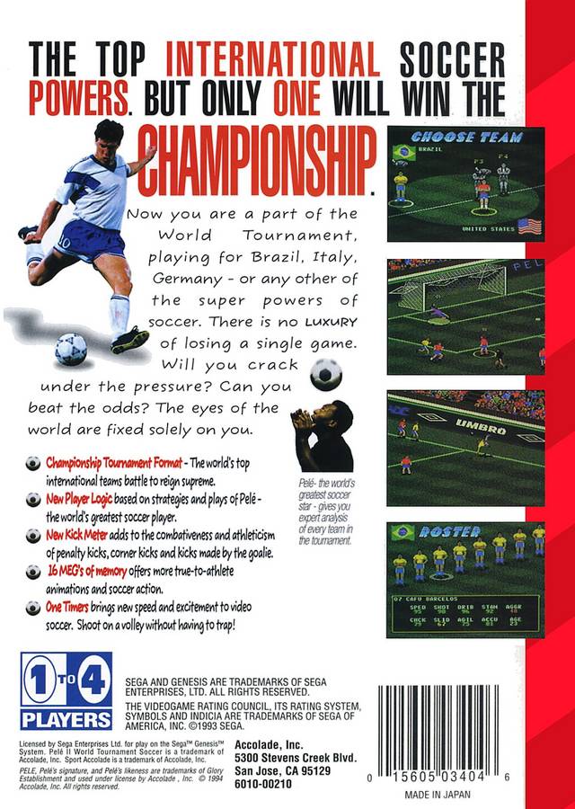 Pele II: World Tournament Soccer - (SG) SEGA Genesis [Pre-Owned] Video Games Accolade   