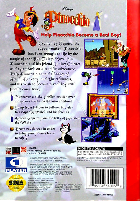 Disney's Pinocchio - SEGA Genesis [Pre-Owned] Video Games THQ   