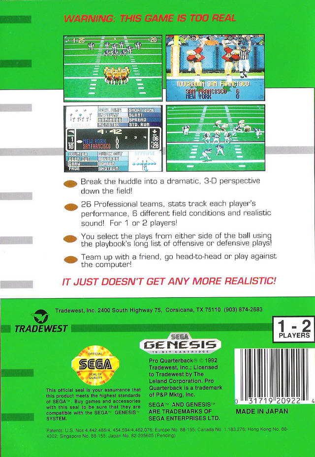 Pro Quarterback - (SG) SEGA Genesis [Pre-Owned] Video Games Tradewest   