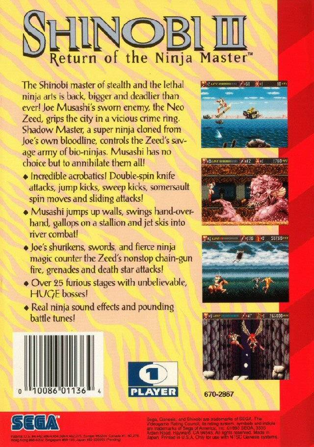 Shinobi III: Return of the Ninja Master - (SG) SEGA Genesis [Pre-Owned] Video Games Sega   
