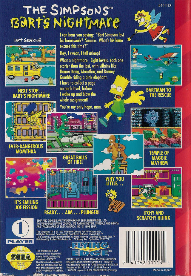 The Simpsons: Bart's Nightmare - (SG) SEGA Genesis [Pre-Owned] Video Games Flying Edge