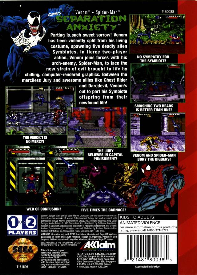 Venom - Spider-Man: Separation Anxiety - SEGA Genesis [Pre-Owned] Video Games Acclaim   