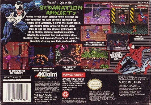 Venom - Spider-Man: Separation Anxiety - (SNES) Super Nintendo [Pre-Owned] Video Games Acclaim   