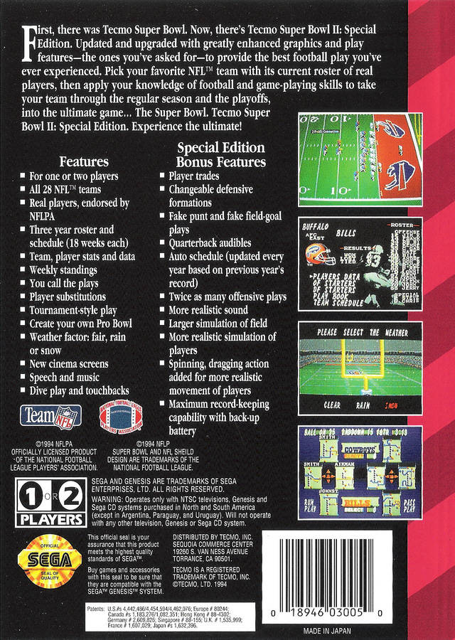 Tecmo : Super Bowl II - Special Edition sur Mega Drive Tecmo : Super Bowl II - Special Edition sur Mega Drive