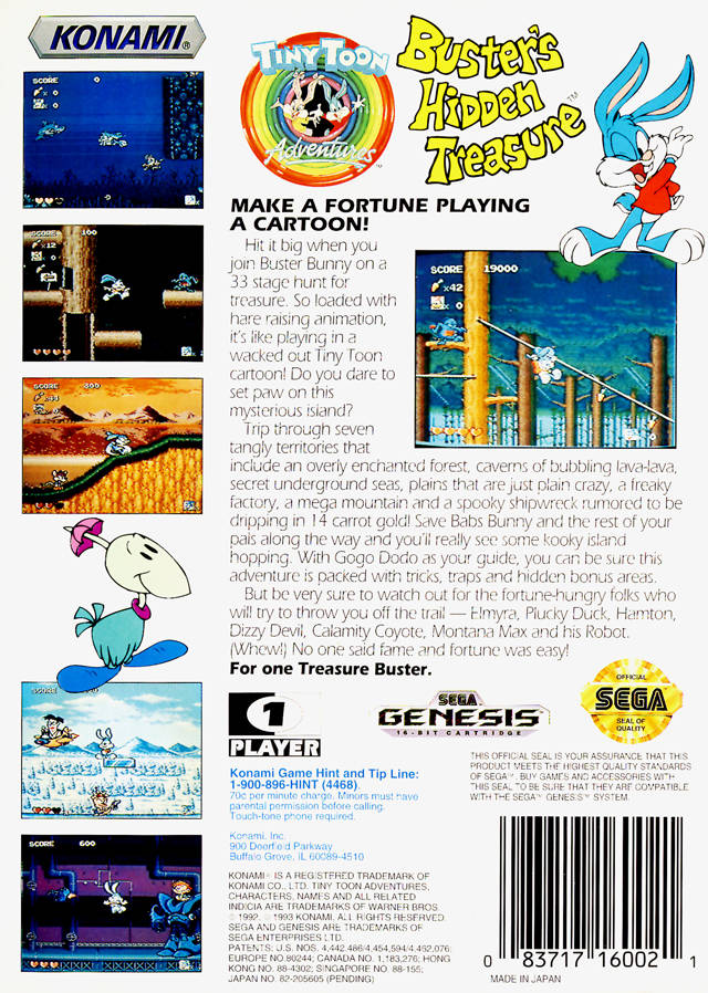 Tiny Toon Adventures: Buster's Hidden Treasure - (SG) SEGA Genesis [Pre-Owned] Video Games Konami   