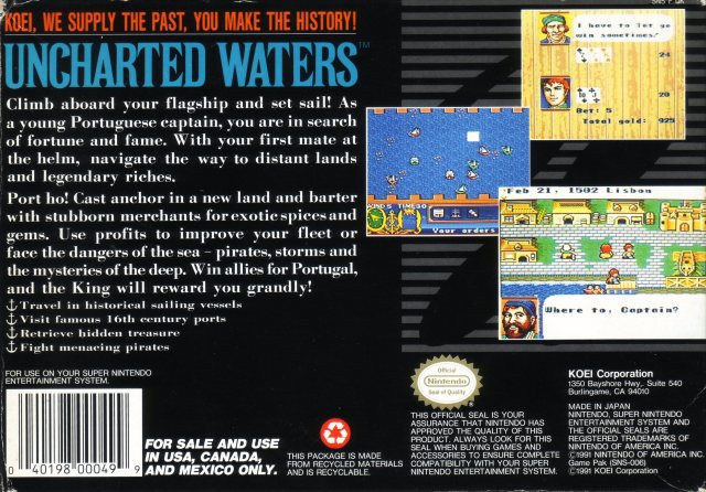 Uncharted Waters - (SNES) Super Nintendo [Pre-Owned] Video Games Koei   