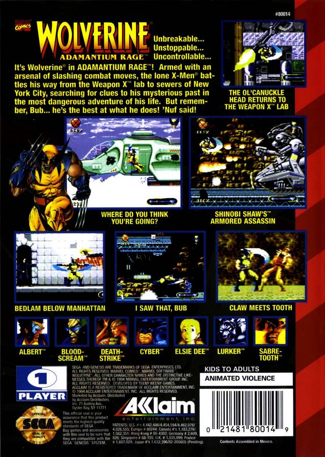 Wolverine: Adamantium Rage - (SG) SEGA Genesis [Pre-Owned] Video Games Acclaim   