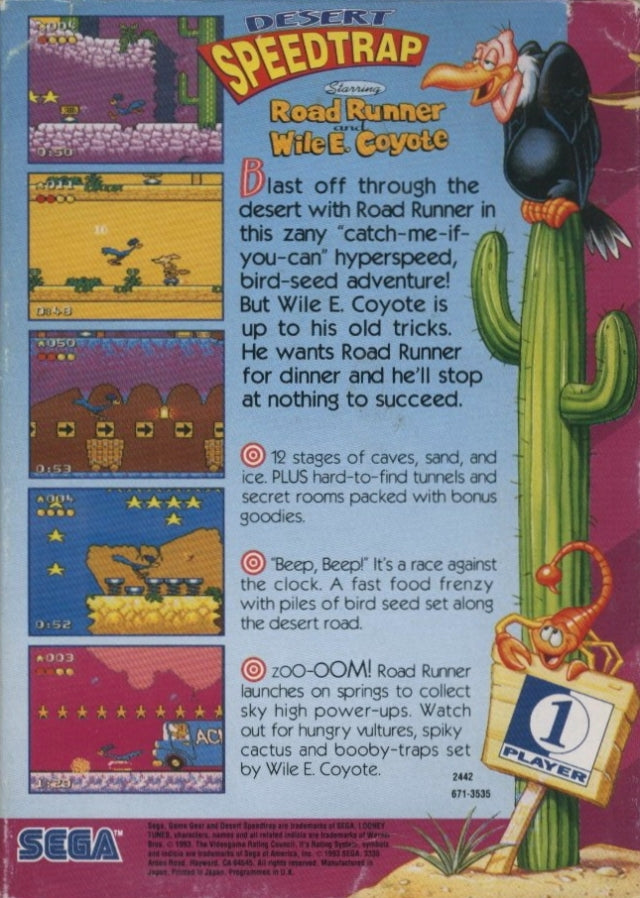 Desert Speedtrap: Starring Road Runner and Wile E. Coyote - SEGA GameGear [Pre-Owned] Video Games Sega   