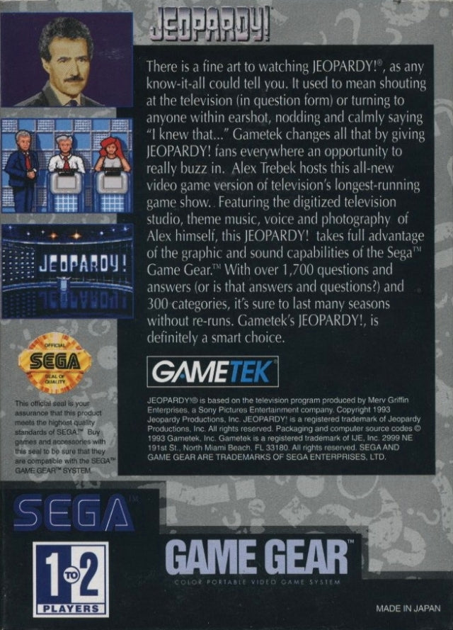 Jeopardy! - (SGG) SEGA GameGear [Pre-Owned] Video Games GameTek   