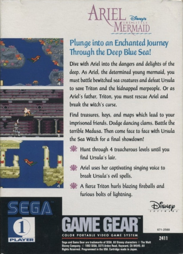 Disney's Ariel: The Little Mermaid - SEGA GameGear [Pre-Owned] Video Games Sega   