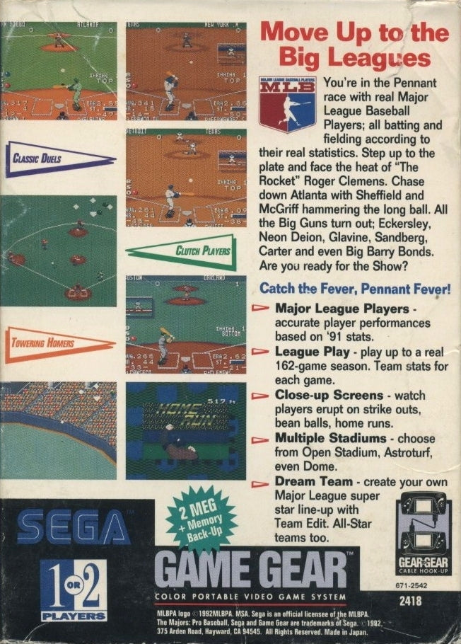The Majors: Pro Baseball - SEGA GameGear [Pre-Owned] Video Games Sega   