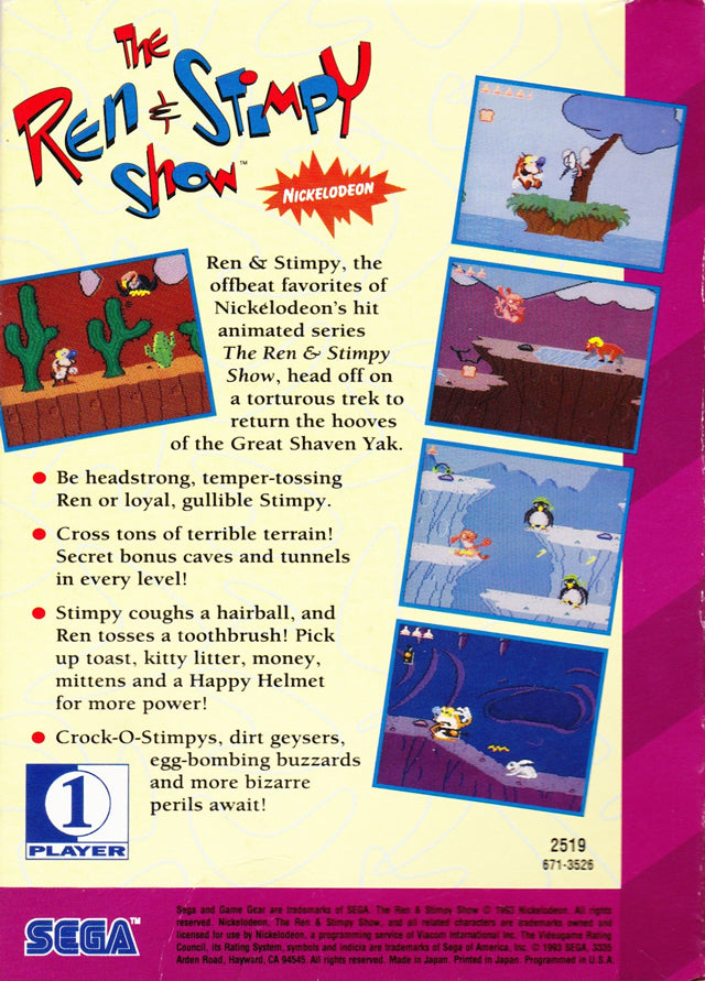 Quest for the Shaven Yak starring Ren & Stimpy - SEGA GameGear [Pre-Owned] Video Games Sega   