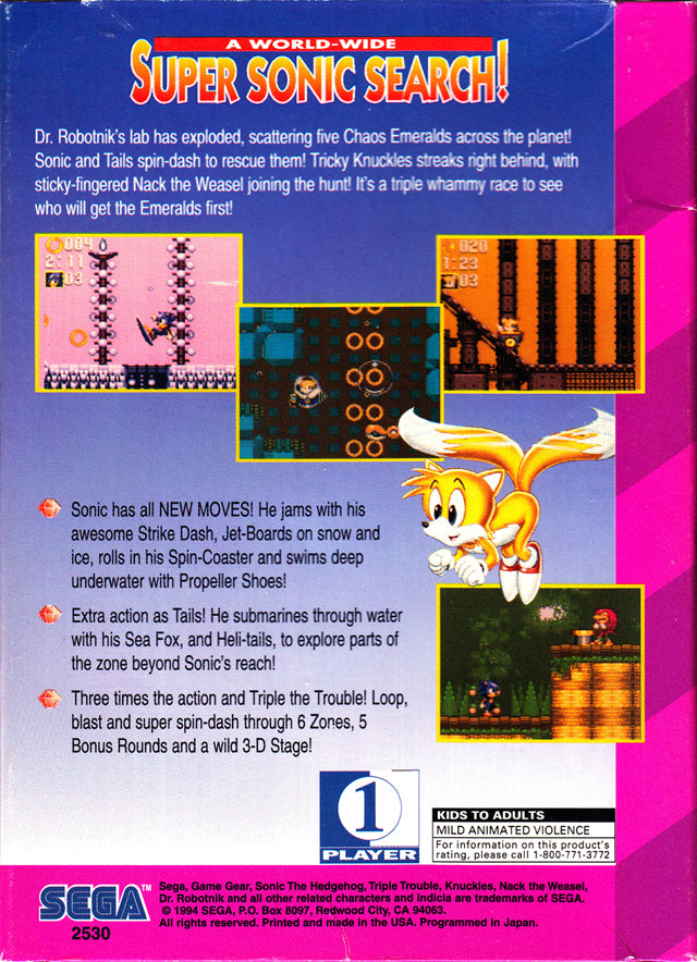 Sonic the Hedgehog: Triple Trouble - (SGG) SEGA GameGear [Pre-Owned] Video Games Sega   