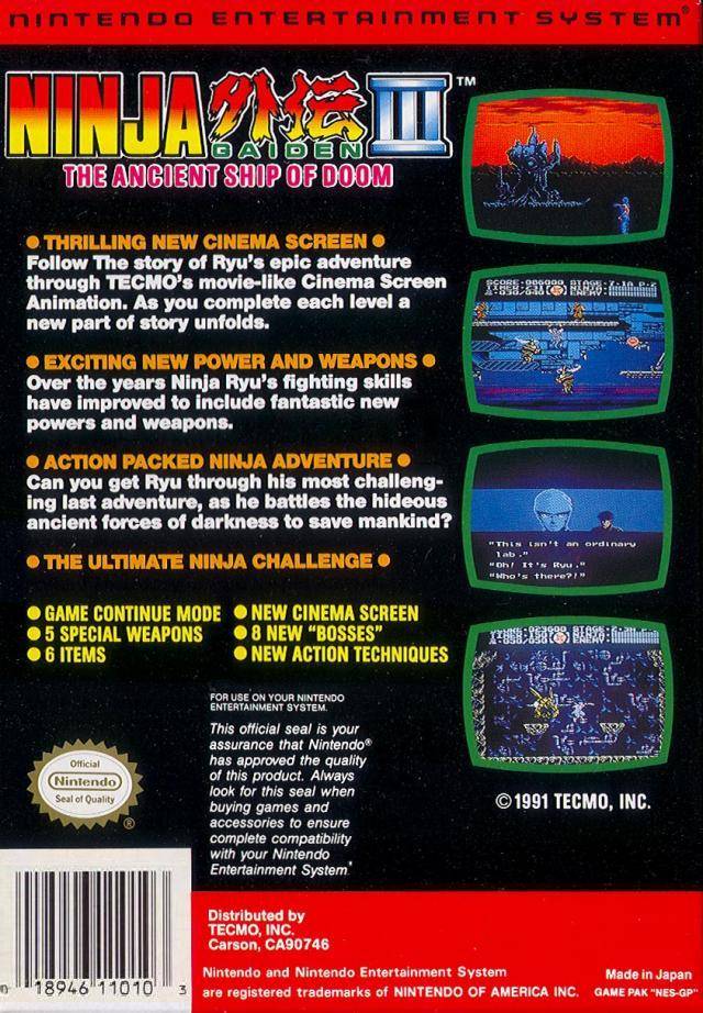 Ninja Gaiden III: The Ancient Ship of Doom - (NES) Nintendo Entertainment System [Pre-Owned] Video Games Tecmo   