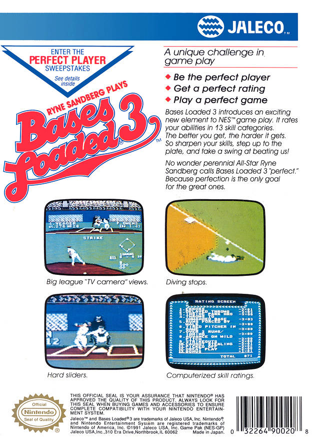 Bases Loaded 3 - (NES) Nintendo Entertainment System [Pre-Owned] Video Games Jaleco Entertainment   