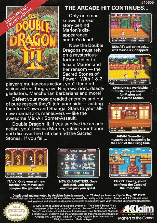 Double Dragon III: The Sacred Stones - (NES) Nintendo Entertainment System [Pre-Owned] Video Games Acclaim   