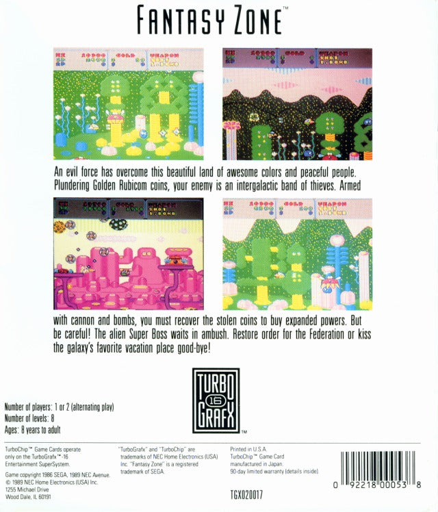 Fantasy Zone - TurboGrafx-16 [Pre-Owned] Video Games NEC Interchannel   
