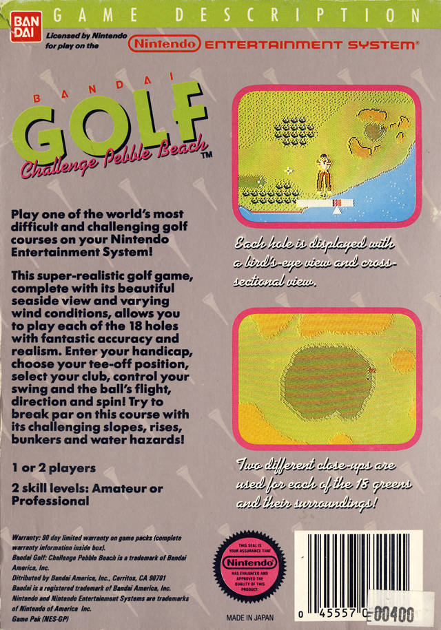 Bandai Golf: Challenge Pebble Beach - (NES) Nintendo Entertainment System [Pre-Owned] Video Games Bandai   