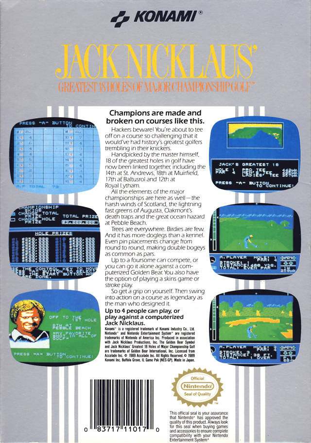 Jack Nicklaus' Greatest 18 Holes of Major Championship Golf - (NES) Nintendo Entertainment System [Pre-Owned] Video Games Konami   