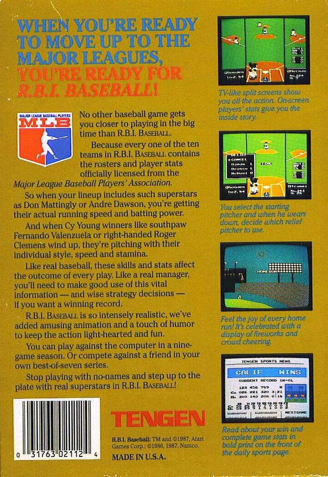 R.B.I. Baseball (Unlicensed) - (NES) Nintendo Entertainment System [Pre-Owned] Video Games Tengen   