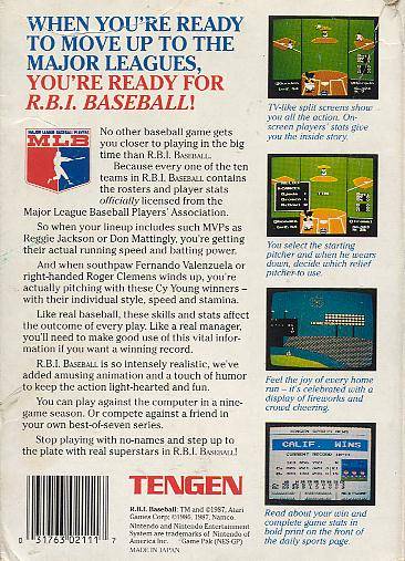 R.B.I. Baseball - (NES) Nintendo Entertainment System [Pre-Owned] Video Games Tengen   