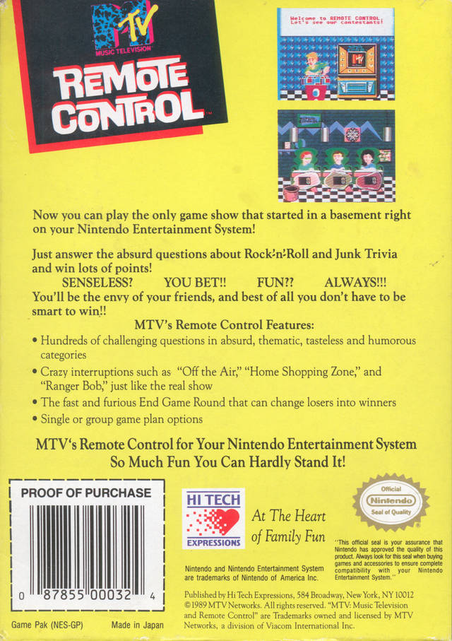 MTV's Remote Control - (NES) Nintendo Entertainment System [Pre-Owned] Video Games Hi-Tech   
