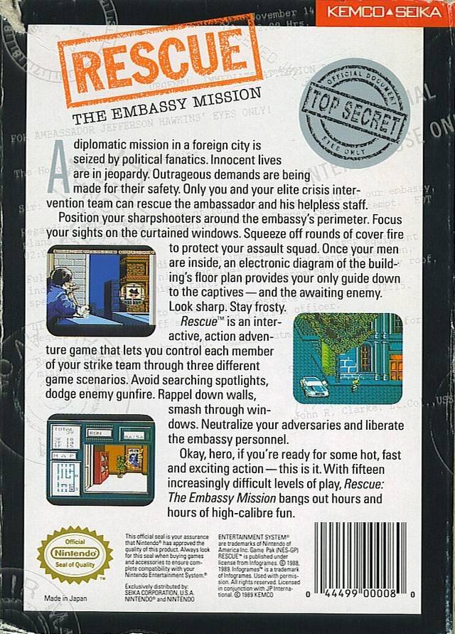 Rescue: The Embassy Mission - (NES) Nintendo Entertainment System [Pre-Owned] Video Games Kemco   