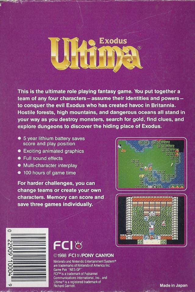 Ultima: Exodus - (NES) Nintendo Entertainment System [Pre-Owned] Video Games Pony Canyon   