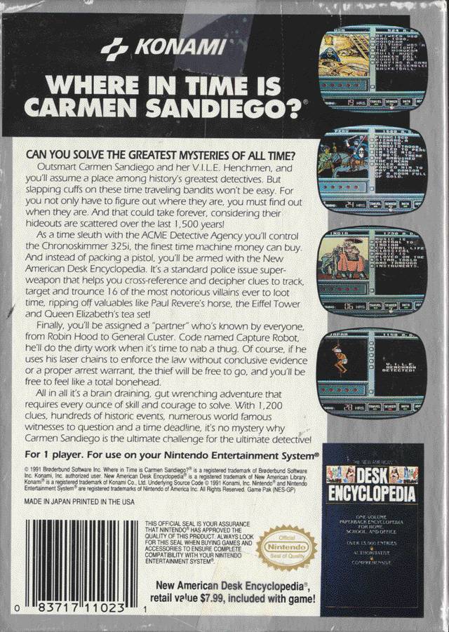 Where in Time is Carmen Sandiego? - (NES) Nintendo Entertainment System [Pre-Owned] Video Games Konami   