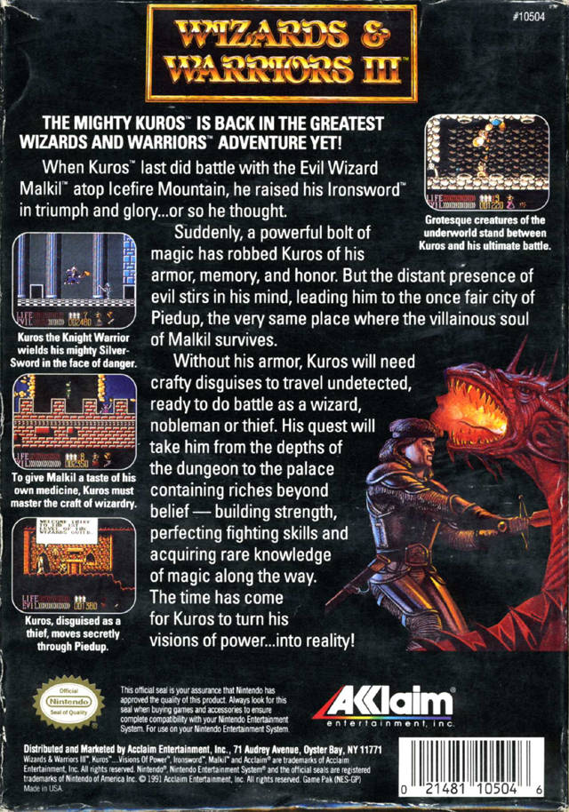 Wizards & Warriors III: Kuros: Visions of Power - (NES) Nintendo Entertainment System [Pre-Owned] Video Games Acclaim   