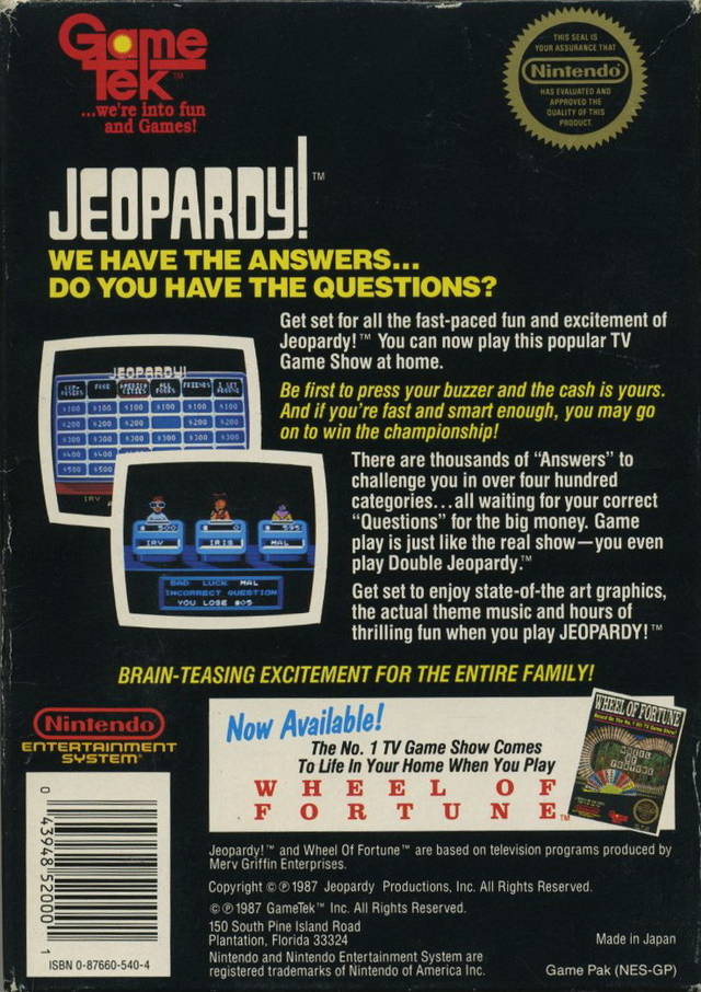 Jeopardy! - (NES) Nintendo Entertainment System [Pre-Owned] Video Games GameTek   