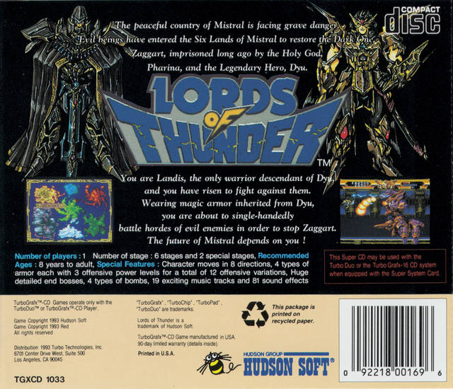 Lords of Thunder - Turbo CD [Pre-Owned] Video Games Hudson   