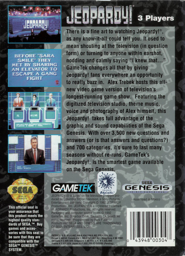 Jeopardy! - (SG) SEGA Genesis [Pre-Owned] Video Games GameTek   