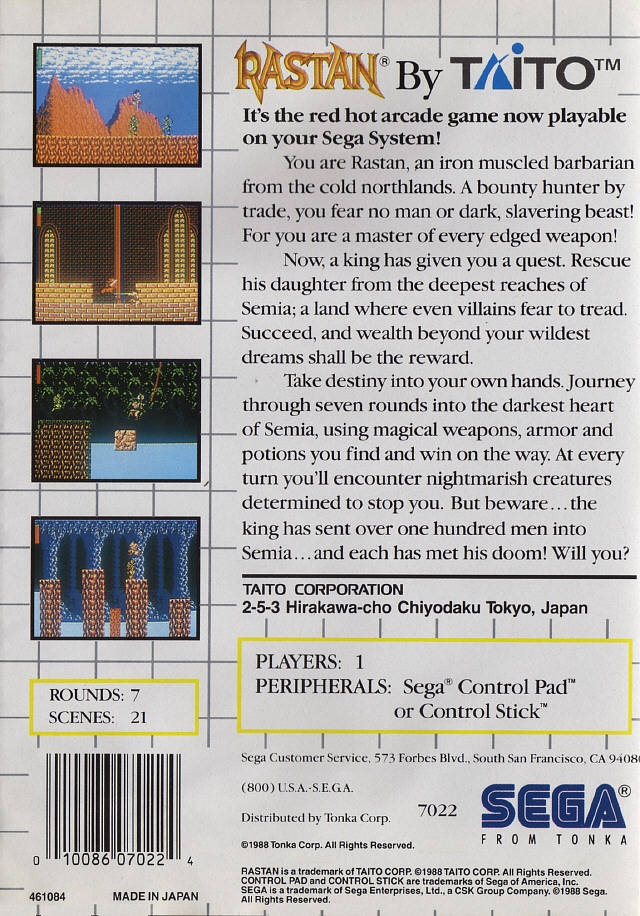 Rastan - SEGA Master System [Pre-Owned] Video Games Sega   