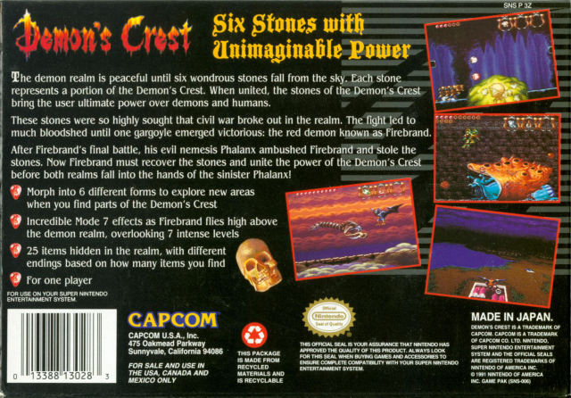 Demon's Crest - (SNES) Super Nintendo [Pre-Owned] Video Games Capcom   