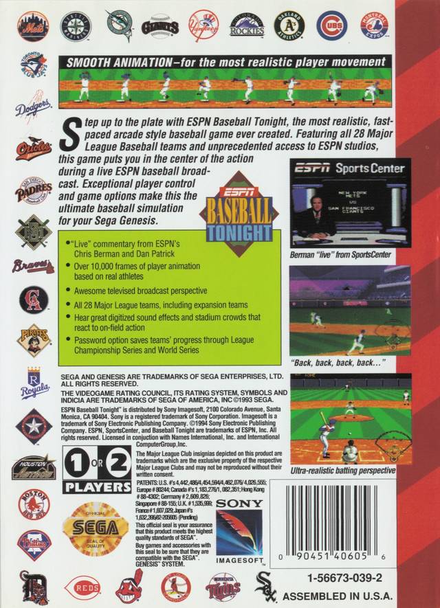 ESPN Baseball Tonight - (SG) SEGA Genesis [Pre-Owned] Video Games Sony Imagesoft   