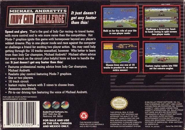 Michael Andretti's Indy Car Challenge - (SNES) Super Nintendo [Pre-Owned] Video Games Bullet Proof Software   