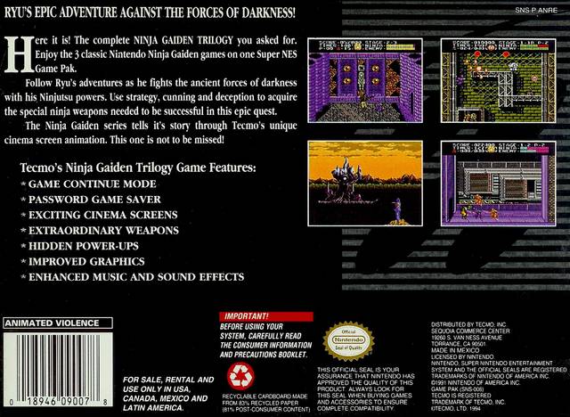 Ninja Gaiden Trilogy - (SNES) Super Nintendo [Pre-Owned] Video Games Tecmo   