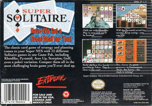 Super Solitaire - (SNES) Super Nintendo [Pre-Owned] Video Games Electro Brain   