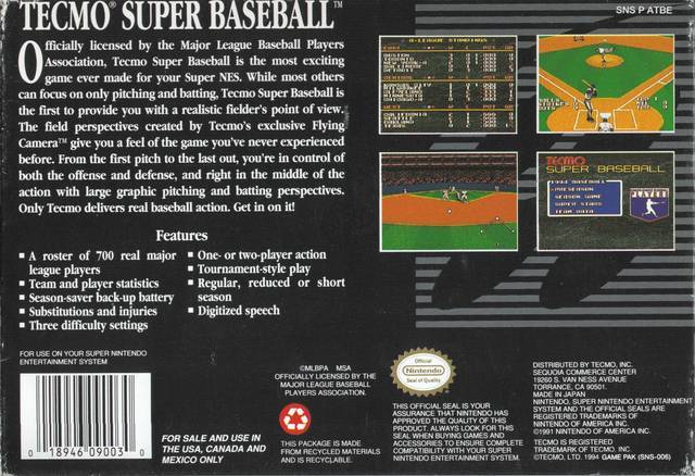 Tecmo Super Baseball - (SNES) Super Nintendo [Pre-Owned] Video Games Tecmo   