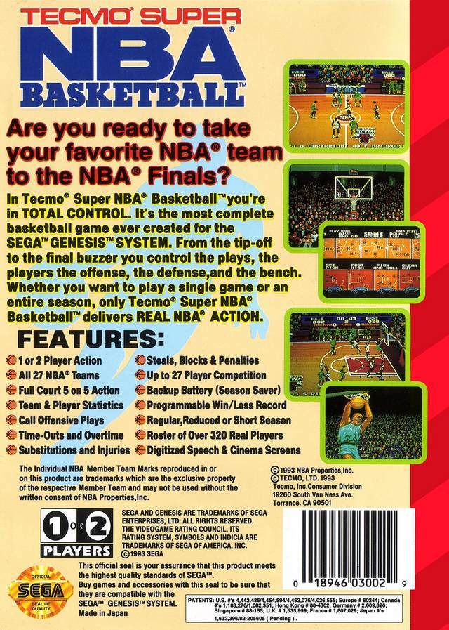 Tecmo Super NBA Basketball - (SG) SEGA Genesis [Pre-Owned] Video Games Tecmo   