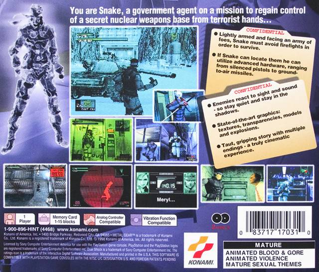 Metal Gear Solid - (PS1) PlayStation 1 [Pre-Owned] Video Games Konami   