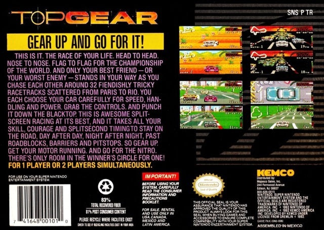 Top Gear - (SNES) Super Nintendo [Pre-Owned] Video Games Kemco   