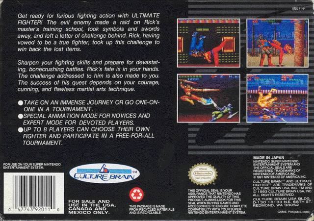 Ultimate Fighter - (SNES) Super Nintendo [Pre-Owned] Video Games Culture Brain   