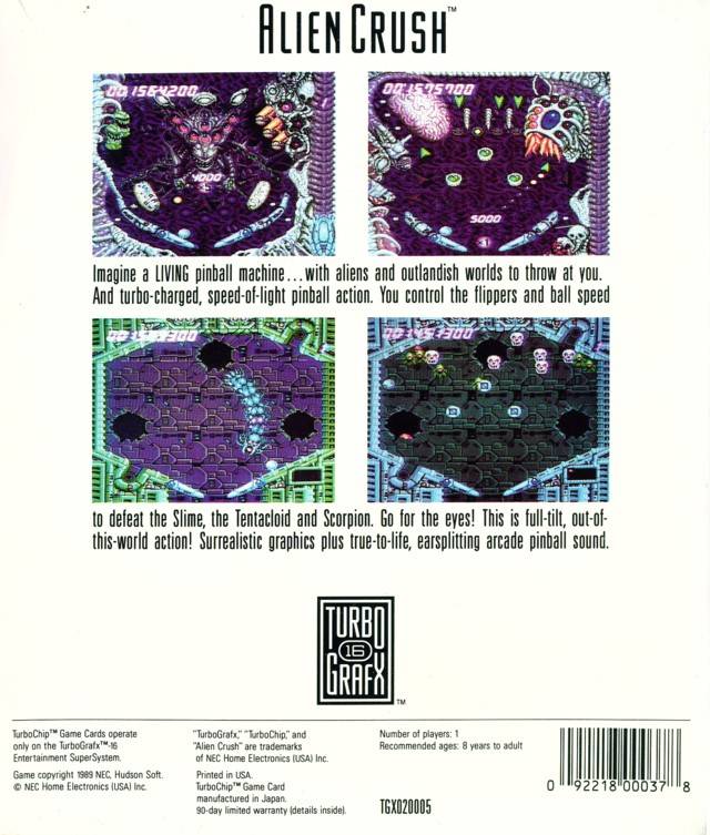 Alien Crush - TurboGrafx-16 Video Games NEC   